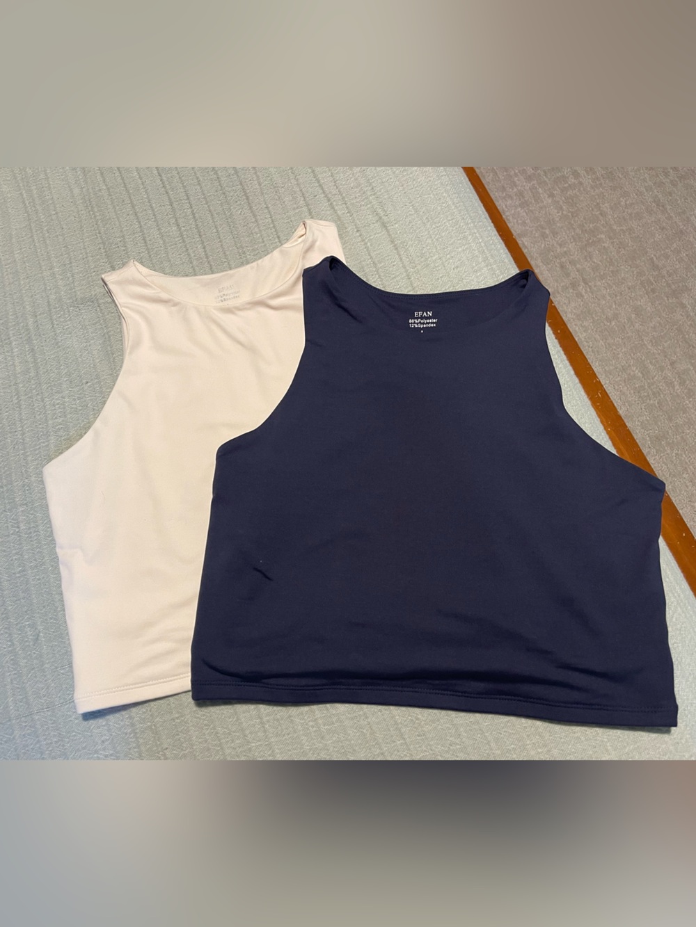Women's High Neck cropped Tank Top - Navy and cream